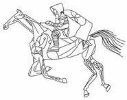 Coloriage anti-stress Cavalière argentée sur un cheval métallique