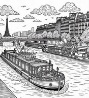 Coloriage anti-stress Défilé des équipes sur la Seine