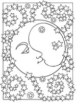 Coloriage anti-stress Lune et étoiles