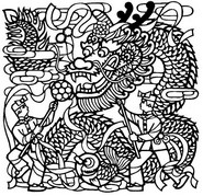 Coloriage anti-stress Danse du dragon chinoise