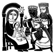 Coloriage anti-stress Jesus, Marie et les Rois Mages