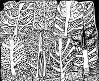 Coloriage anti-stress Jean Dubuffet : A la forêt